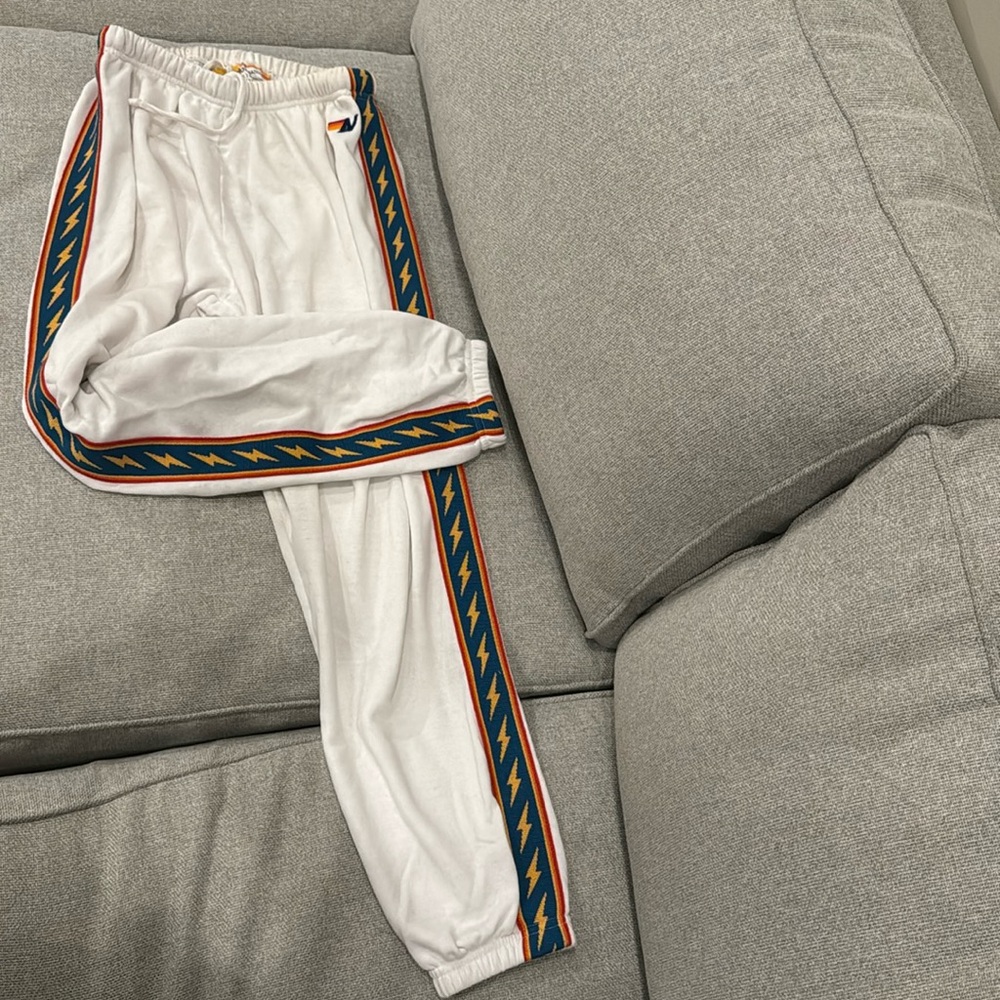 Rare Aviator Nation white sweats with lightning bolt accents